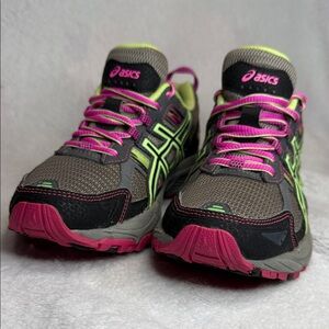 Asics Gray Sneakers with Hot Pink and Neon Yellow Accents